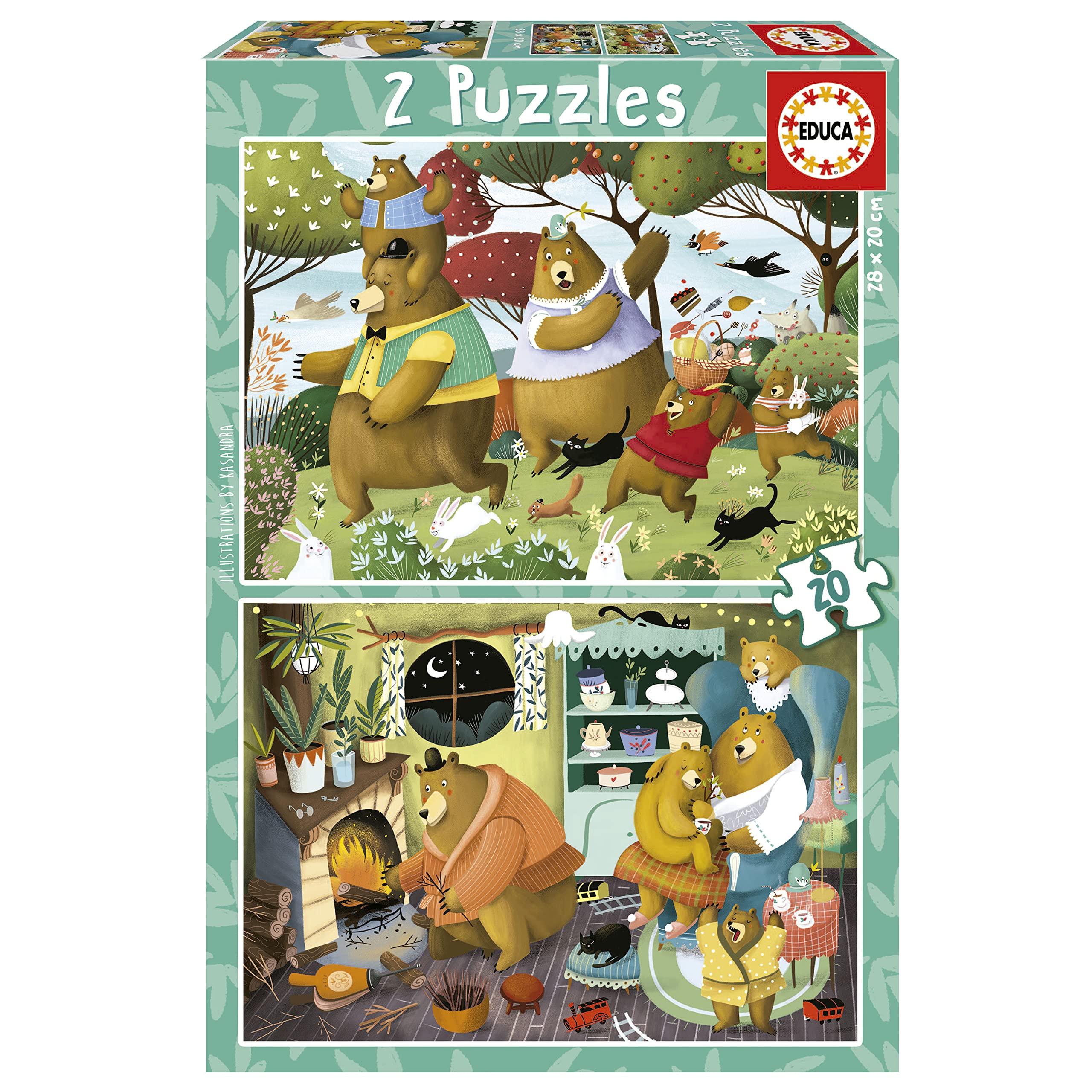 Educa - 2x20 Forest Tales Puzzles with Animal Adventure | Bear Family Characters | Educational Toy | Ages 3+ (19686)