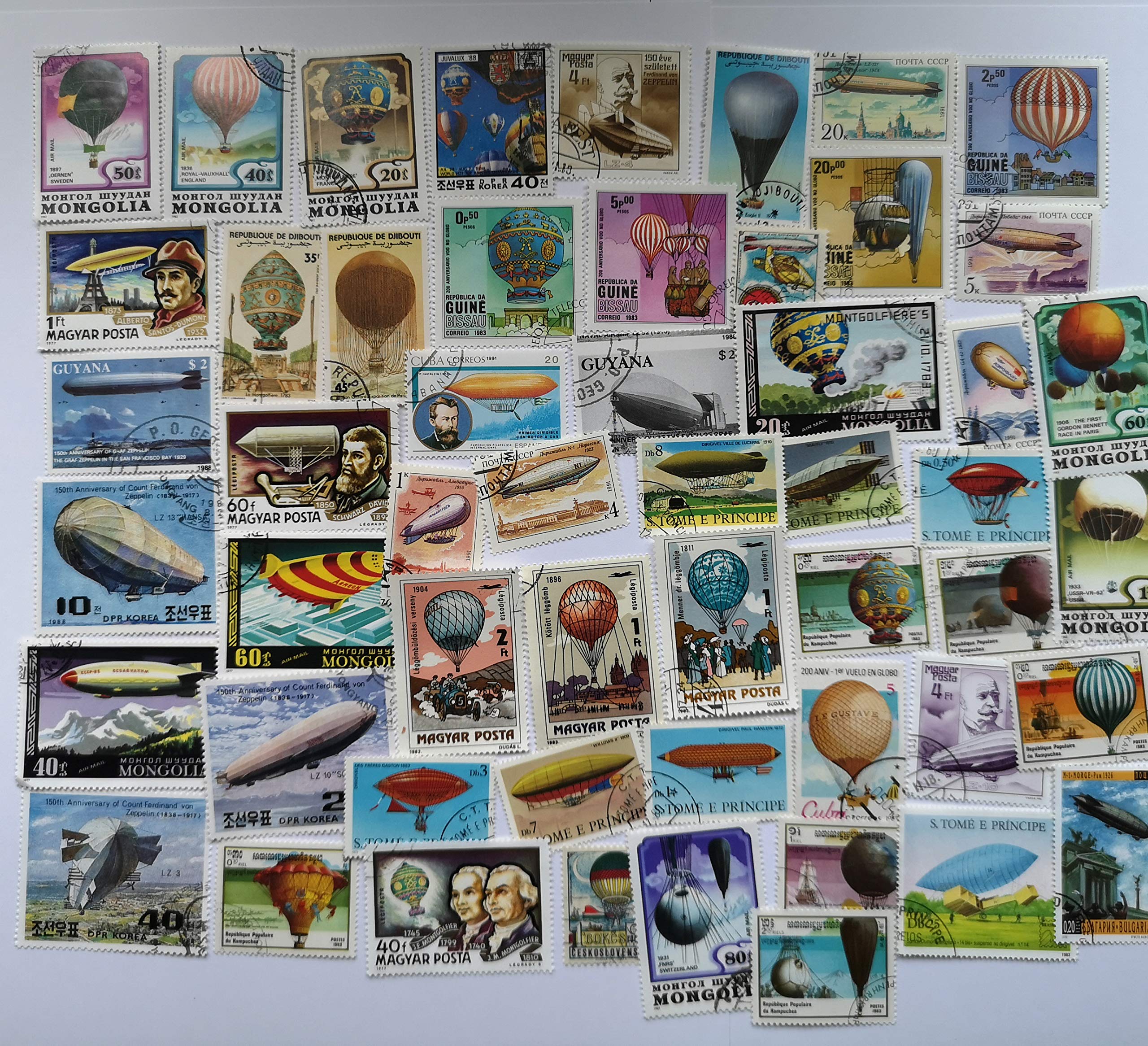 50 Hot Air Balloons & Zeppelins Postage Stamps Collection (Stamps for Collectors)