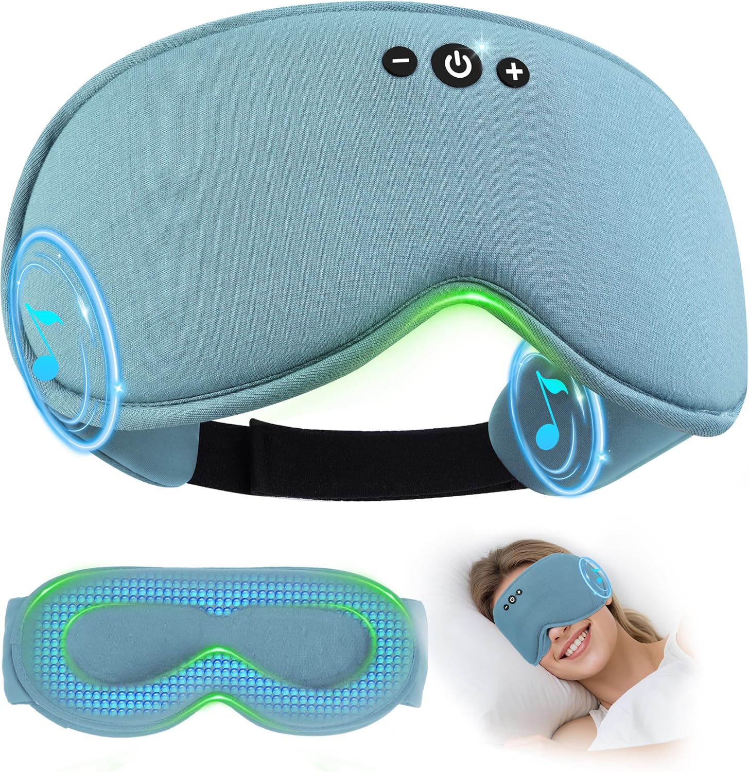 LC-dolida Bamboo Cotton Weighted Bluetooth Sleep Masks, 3D Weighted Sleep Masks with Bluetooth 5.4 Headphones, Total Blackout Bluetooth Sleep Mask for Women Men, Weight Eye Mask for Sleeping, Ash Blue