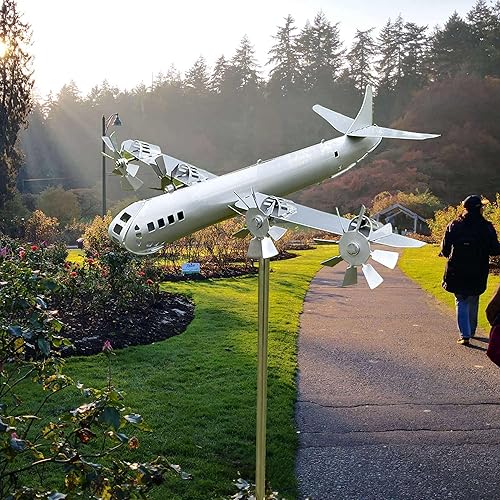 MAGIKEY B-29 Super Fortress Wind Spinner 3D Molino de viento de metal único y mágico escultura de viento al aire libre escultura cinética para