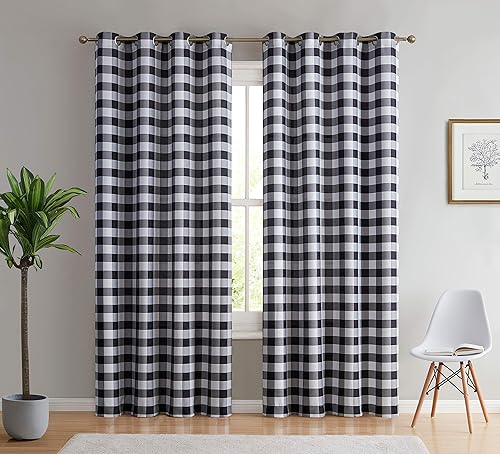 HLC.ME Hilltop Buffalo Check - Cortinas de ventana ligeras, translúcidas, texturizadas, con ojal, cortinas para dormitorio, comedor y sala de estar,