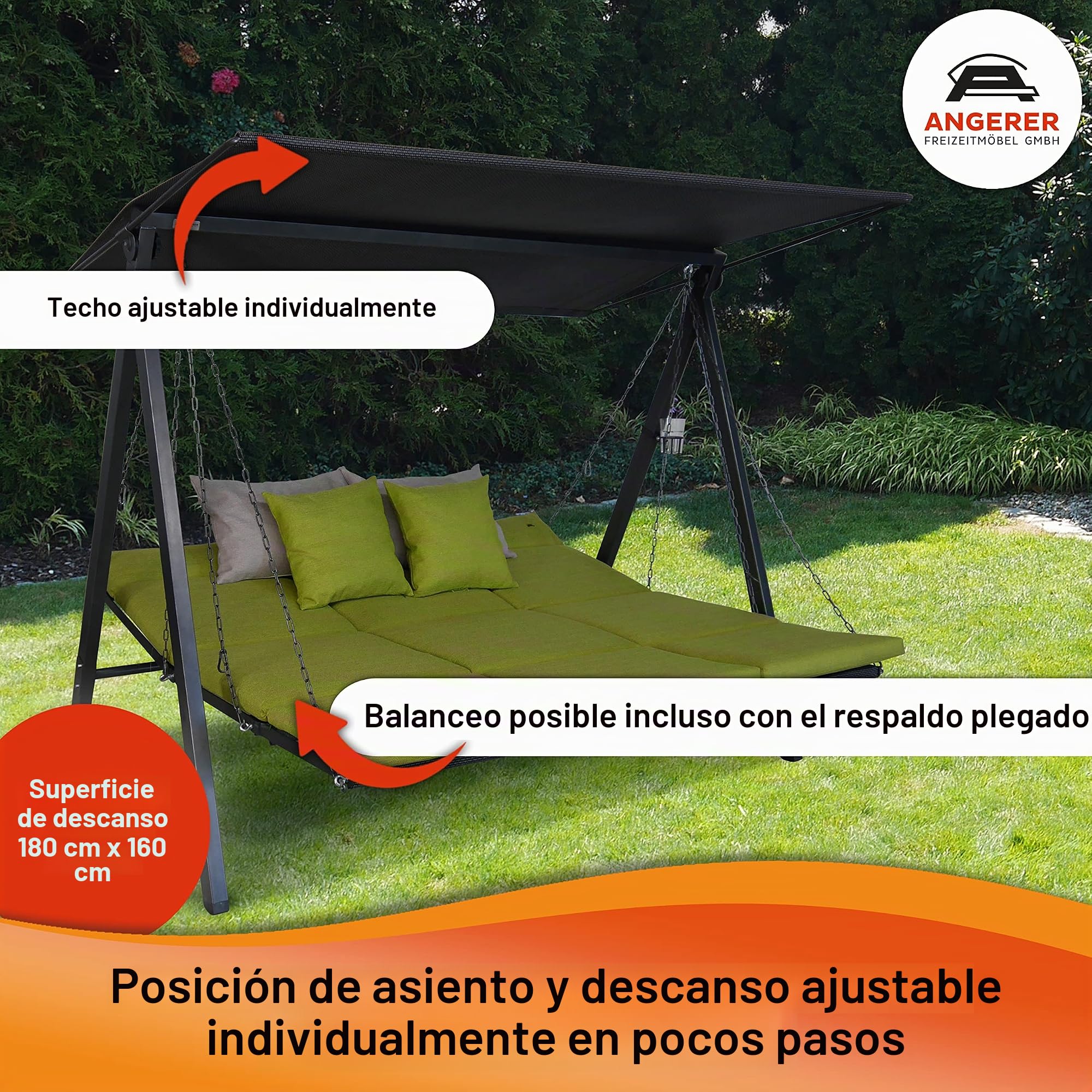 Angerer Freizeitmöbel GmbH Balancín de jardín Lounge Smart – Columpio de jardín Fabricado en Alemania – Columpio para Sentarse, tumbarse y Relajarse, Incluye función de Cama, fácil Montaje (Beige) | Columpio de jardín fabricado en Alemania para sentarse,
