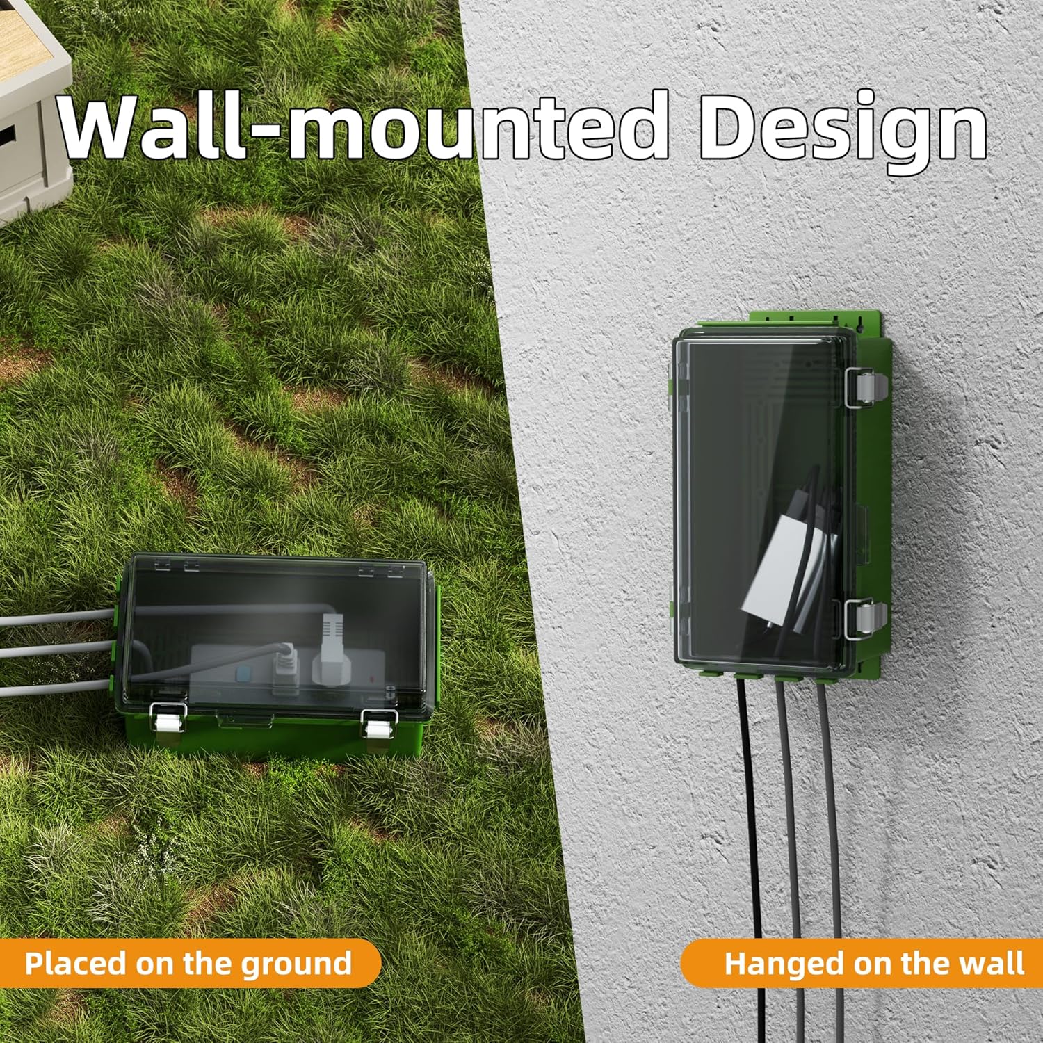 Joinfworld 9x5x4.3 Outdoor Extension Cord Cover, Waterproof Green Electrical Outlet Junction Box with Clear Cover Outlet Plug Protector for Power Strip Lights Pump Controllers