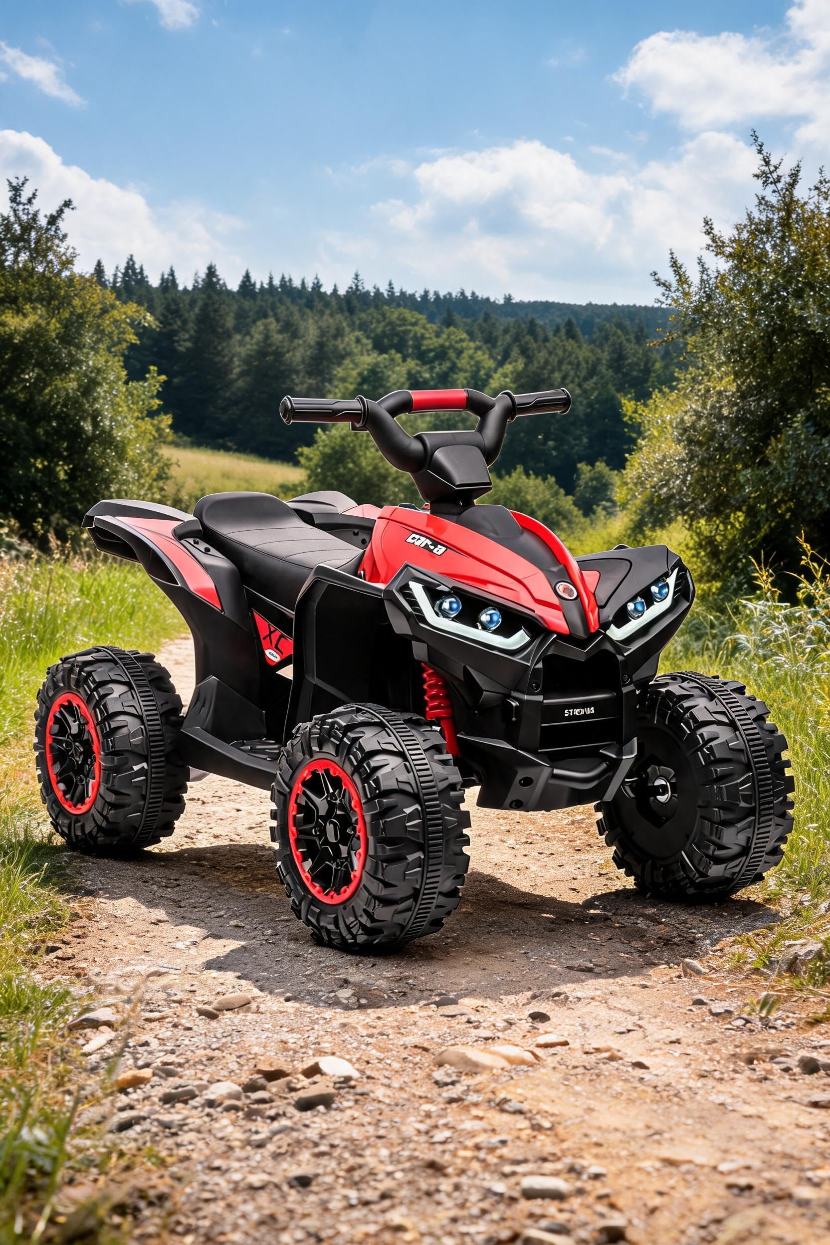 12V Electric Ride-on Quad Bike for Children 3–5, ATV Toy with Parental Remote, Two Speeds, Smooth Start, LED Headlights, Horn & Music, Bluetooth Audio, 4-Wheel Suspension, EVA Anti-Slip Tyres, Red