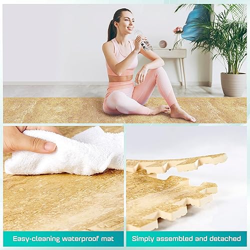 Miniatura 3 de Yes4All Tapete protector de rompecabezas de grano de madera de 48 pies cuadrados, baldosas de espuma EVA entrelazadas con borde para el hogar