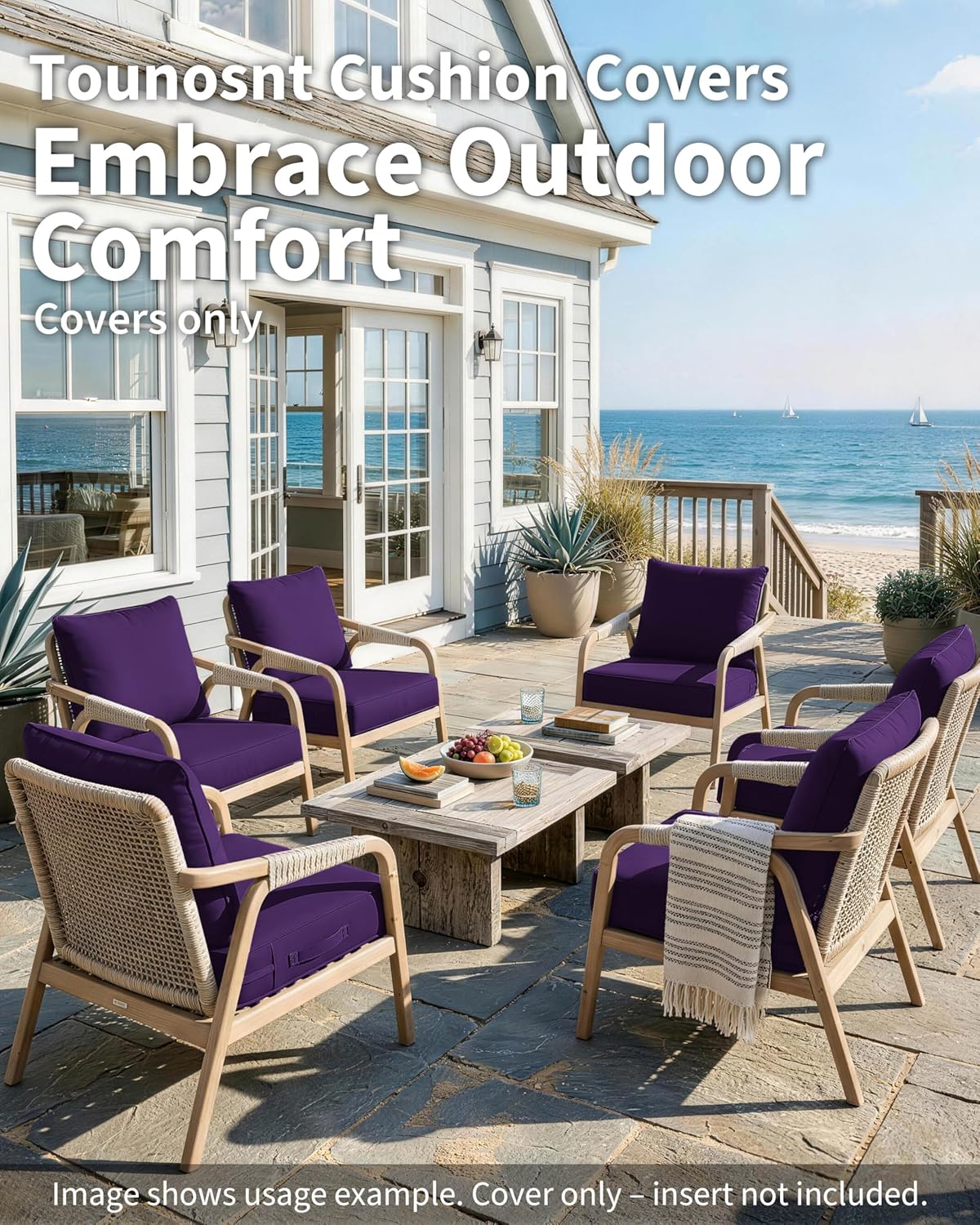 Thick Outdoor Back&Seat Cushion Covers 24×24×4in 6Pcs for Patio Furniture with Zipper Closure and Handle, Waterproof Replacement Slipcover for Garden Rattan Chair Sofa, Purple