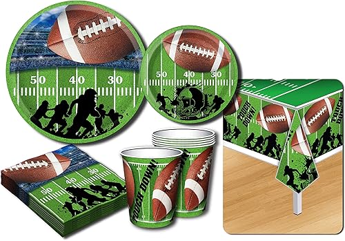 Juego de suministros de fiesta temática de fútbol de lujo para 20 personas, incluye 20 platos grandes, 20 platos pequeños, 20 servilletas, 20 tazas