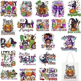 Tintnut Halloween DTF Transfers Ready to Press Iron on Transfers-20 Sheets Halloween Ghost Pumpkin Iron on Decals for Clothing Purple Style Heat Transfer Iron on Stickers for Canvas Bag Design