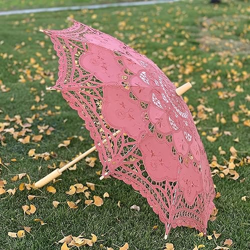 Miniatura 2 de AEAOA Sombrilla de encaje para boda algodón a la moda con mango de madera para decoración de fotos disfraz de dama talla adulta marrón