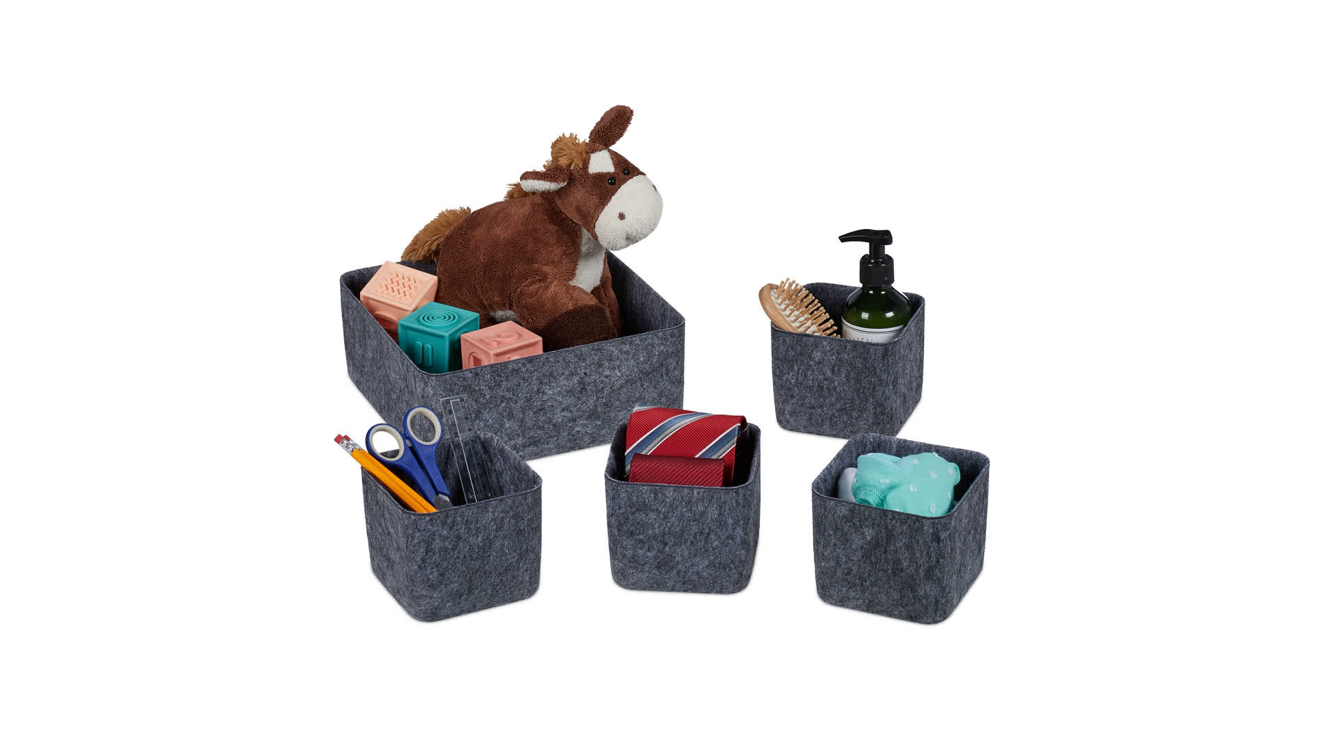 Navaris stoffen opbergboxen voor kleding - Set van 6 opvouwbare opbergmanden - Voor speelgoed, ondergoed of sokken - Opbergset van 6 stuks - Grijs