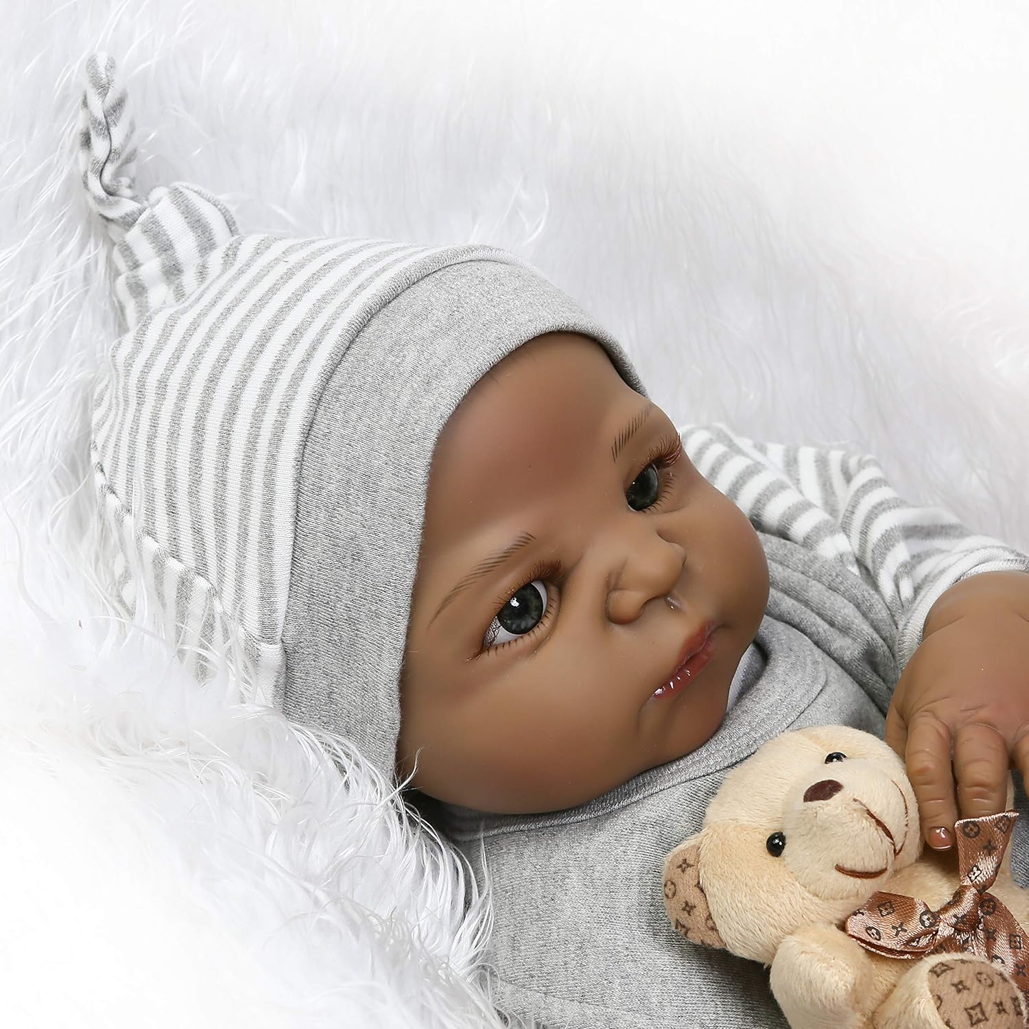 Black Friday Sale 2022 African American Doll Boy Realistic Reborn Baby Dolls Lifelike Black Doll Silicone Full Body 22 Inches Anatomically Correct Washable Toy Doll