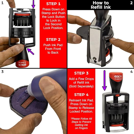 MaxMark - Professional Heavy Duty Self-Inking 12 Hour Time and Date Stamp with Custom Text Message Black Ink