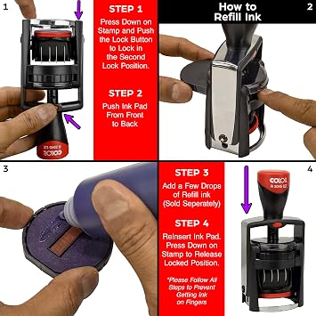 MaxMark - Professional Heavy Duty Self-Inking 12 Hour Time and Date Stamp with Custom Text Message Black Ink