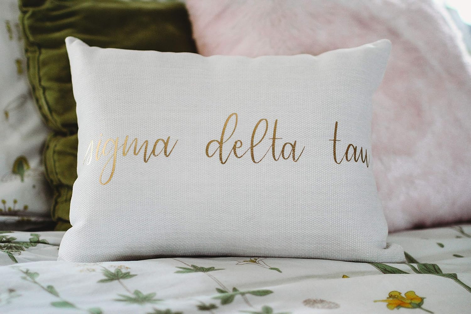 Sorority Shop Sigma Delta Tau Pillow – Gold Script Design, 12" x 16" Lumbar Pillow Sorority