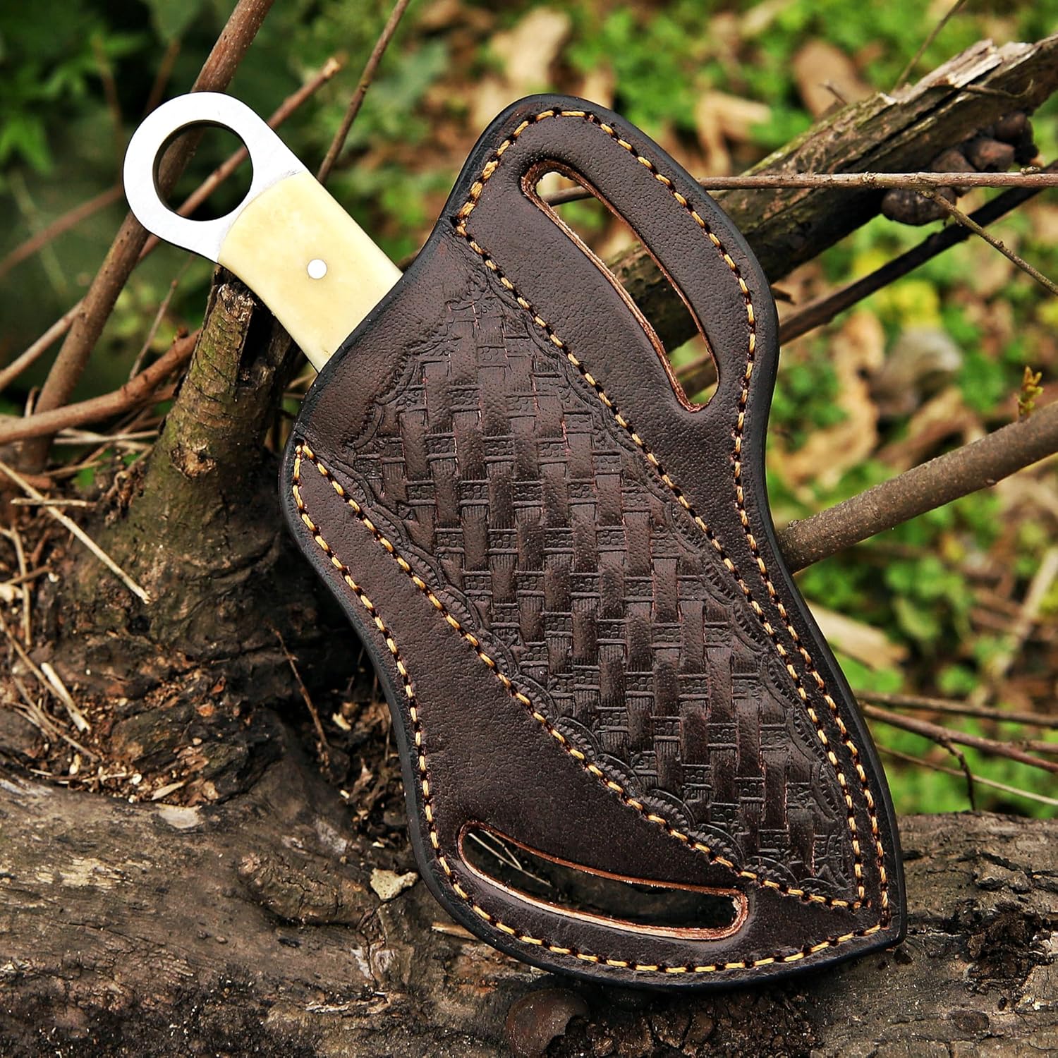 TAC KNIVES 8'' Full Tang Fixed Blade Outdoor Camping Hunting Knife In Sheath Gift For Him 1095 High Carbon Steel SKINNER Knife Gift Cowboy knives Pancake leather sheath (BONE 403)