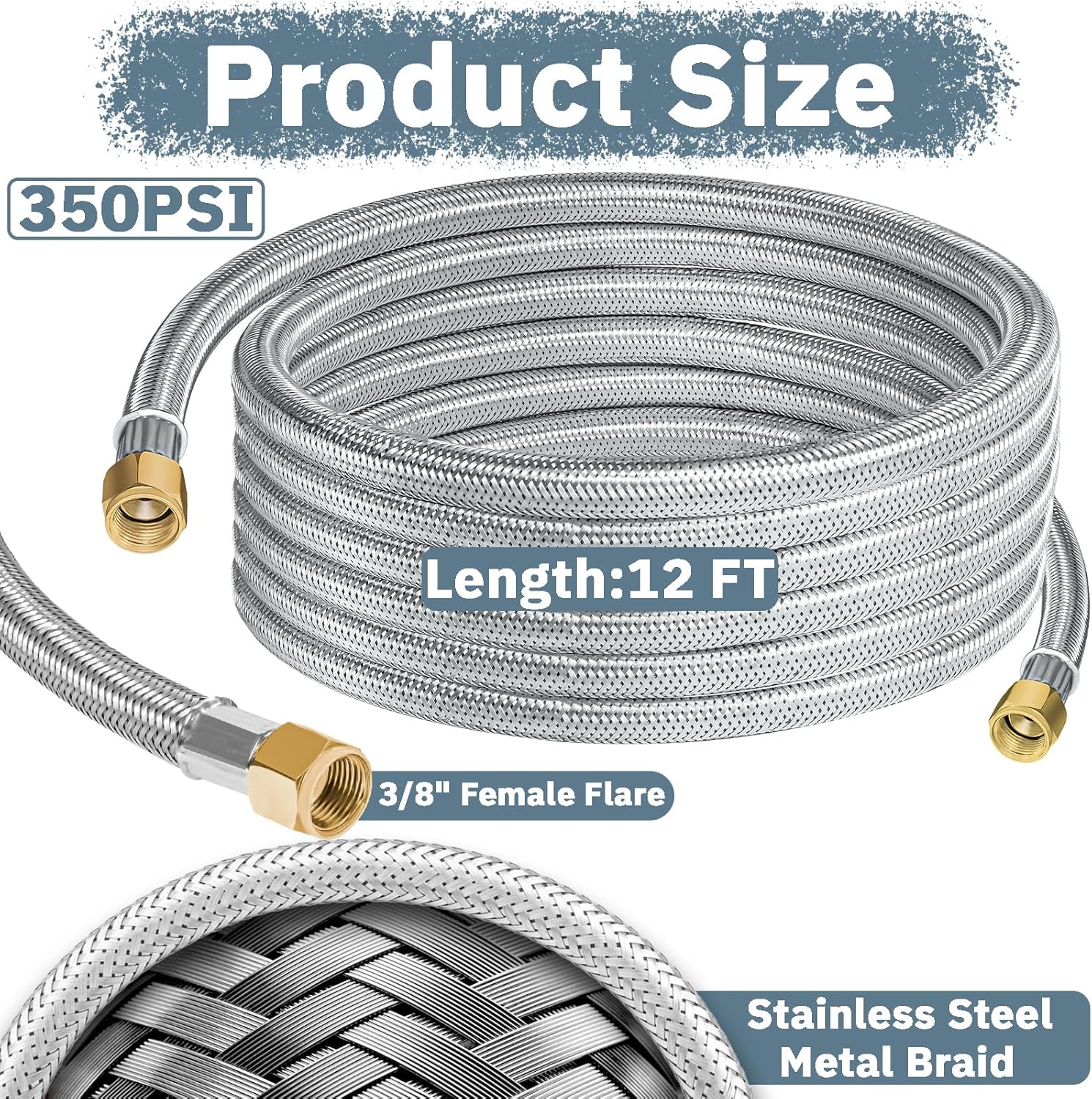 12FT Stainless High Pressure Braided Propane Hose Extension With Conversion Coupling - 3/8" Flare to Male Flare, NPT for Heater, Grill, Fire Pit