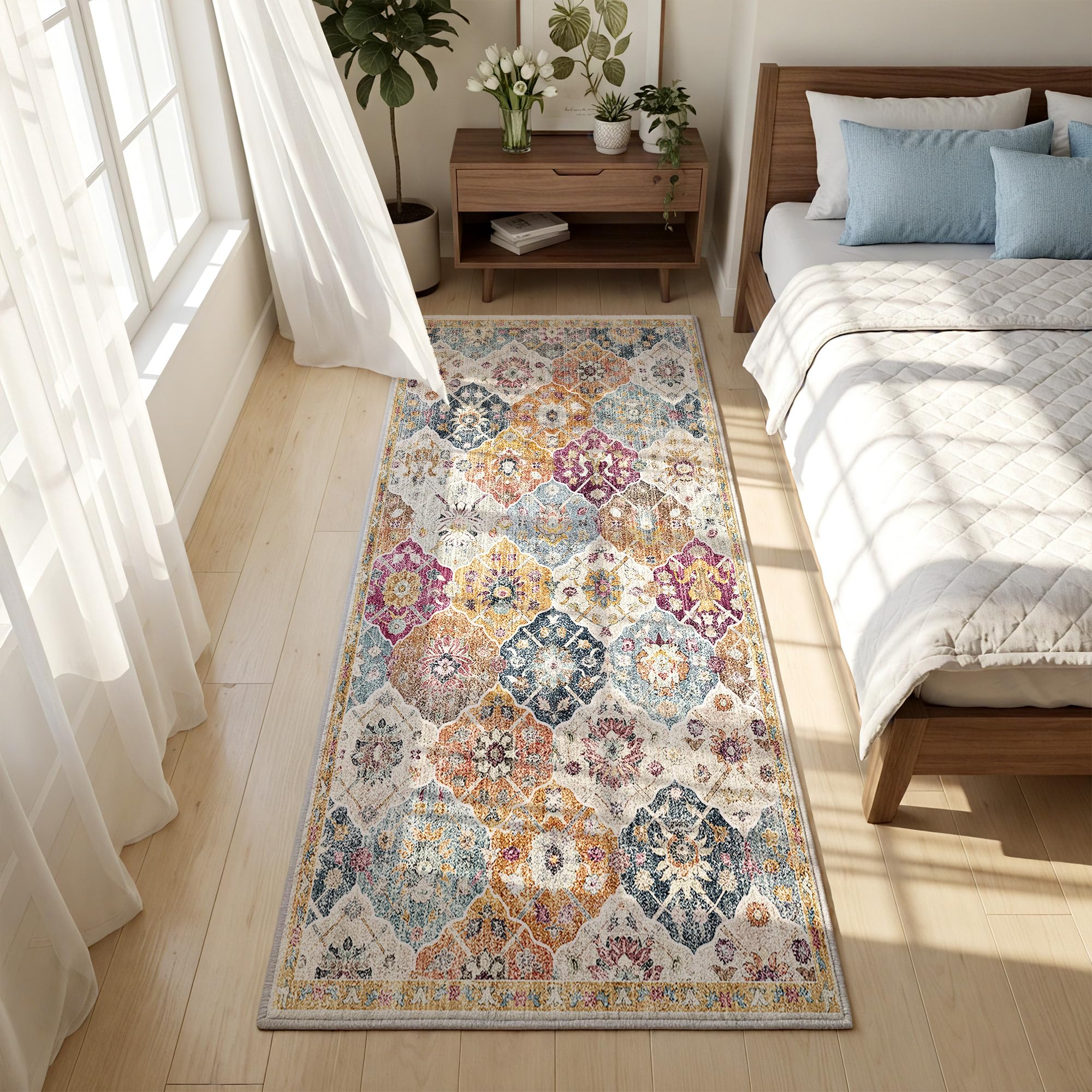 Cliporix 80 x 150 cm Multi Color Area Rugs for Living Room, Machine Washable Runner Rugs for Bedroom, Non Slip Backing, Fluffy Low Pile, Oriental Rug Accent Floor Carpet for Hallway, Bathroom,Kitchen