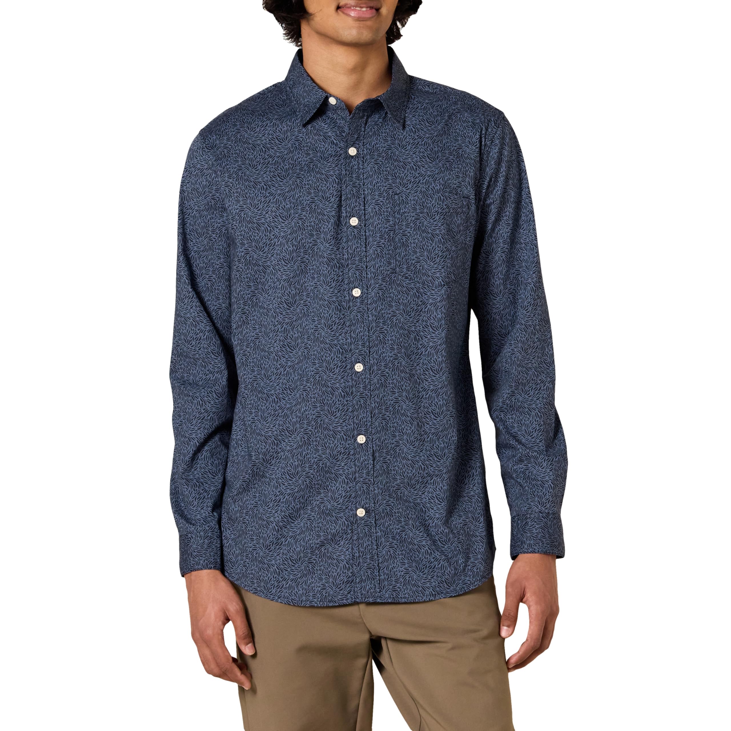 Amazon Essentials Men's Long-Sleeved Slim-Fit Stretch Poplin Shirt, Navy Purple Floral, XXL
