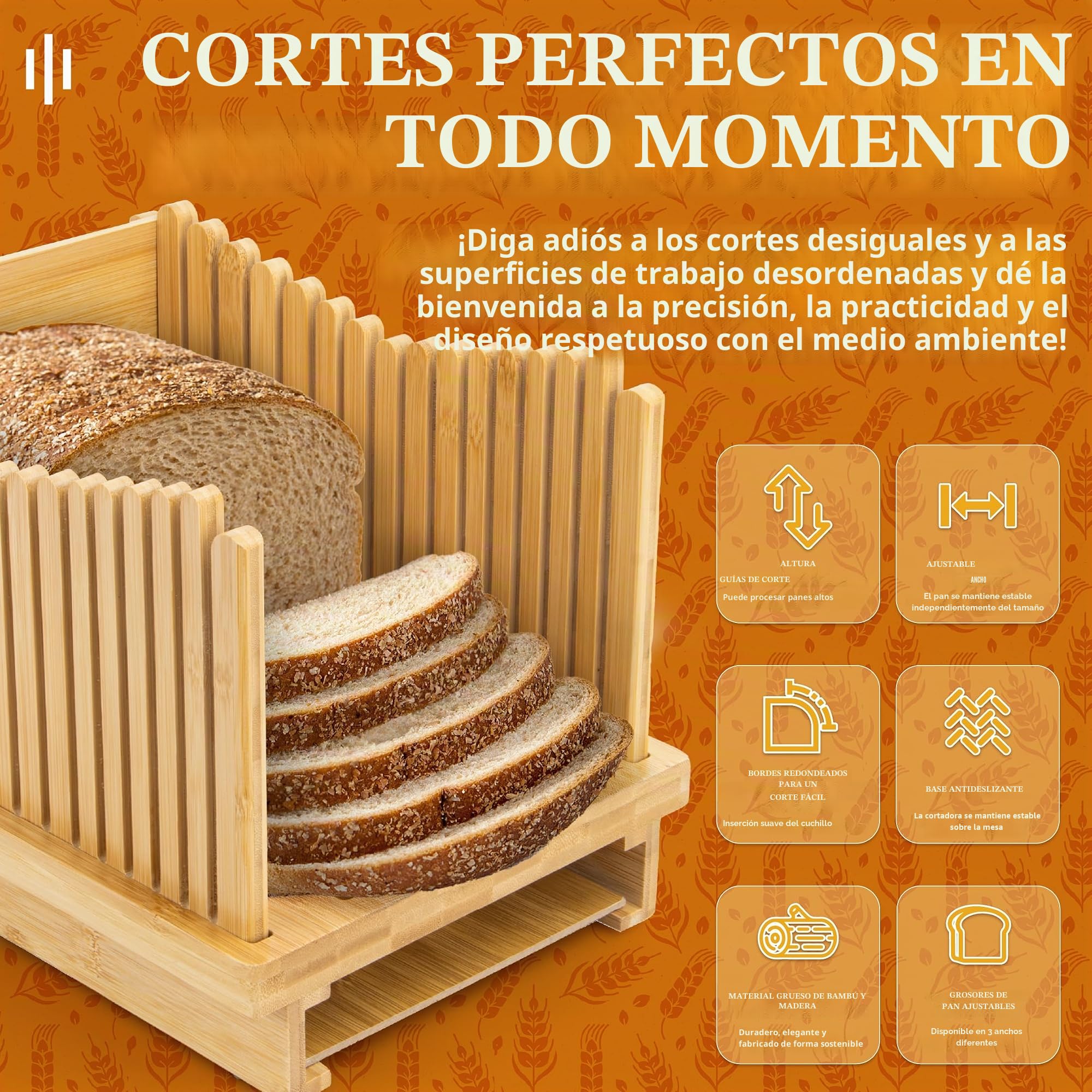 Weenkler Cortador de pan de bambú ajustable, cortador de pan para hacer pan casero en 3 grosores para pan, panecillos, panecillos