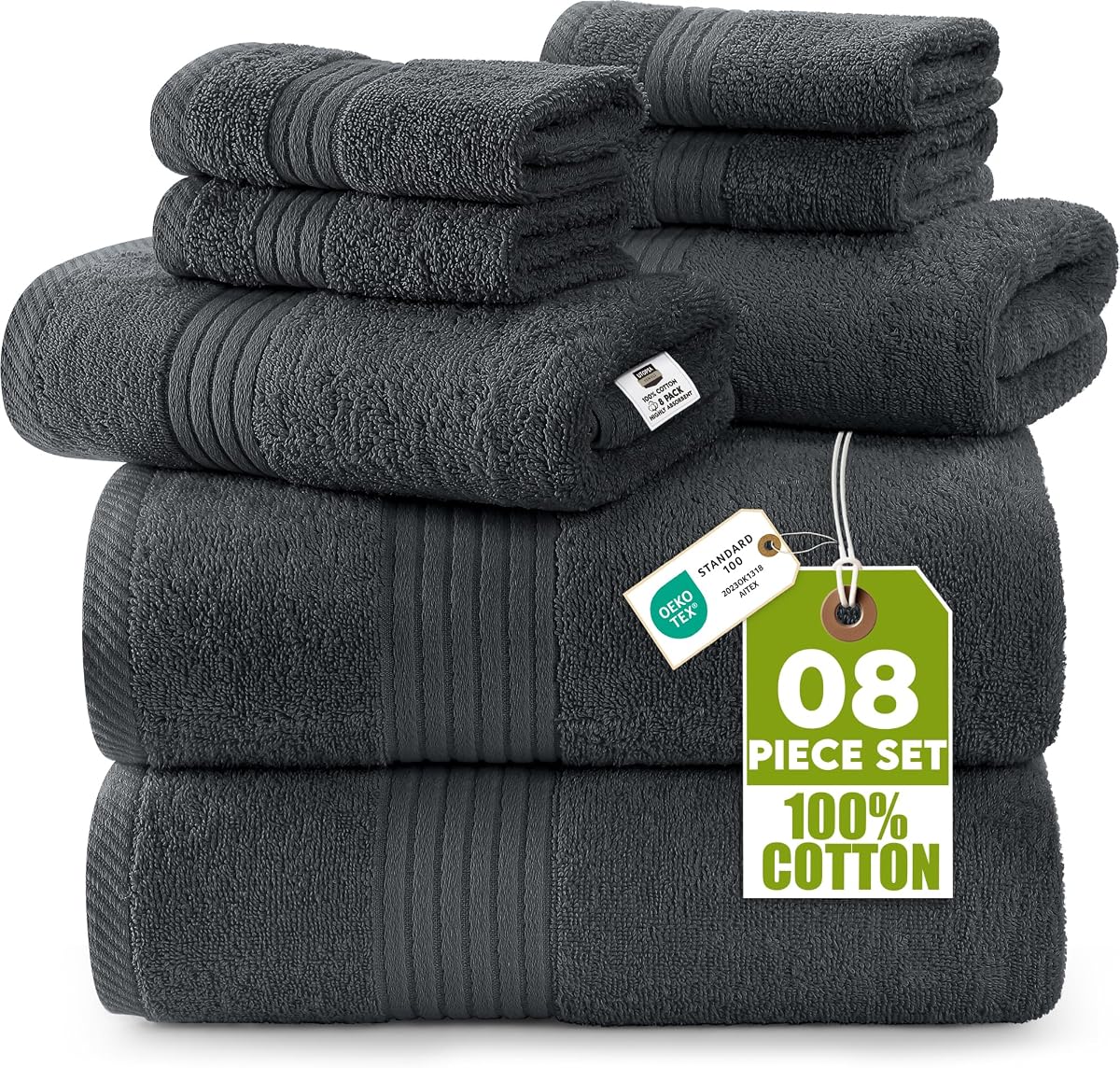 Utopia Towels Juego de toallas premium de 8 piezas, 2 baños, 2 manos, 4 lavados, gris | Toallas de mano de algodón hilado en anillos, ligeras y de primera calidad, muy absorbentes, de secado rápido, ideales para viajes, campamentos, hoteles y spa