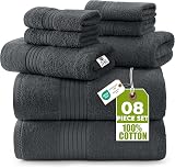 Utopia Towels 8 Piece Premium Towel Set, 2 Bath 2 Hand 4 Wash, Grey | Premium Lightweight Ring Spun Cotton Hand Towels - Highly Absorbent, Quick-Drying, Ideal for Travel, Camp, Hotel & Spa Grey 8 Pieces Towel Set