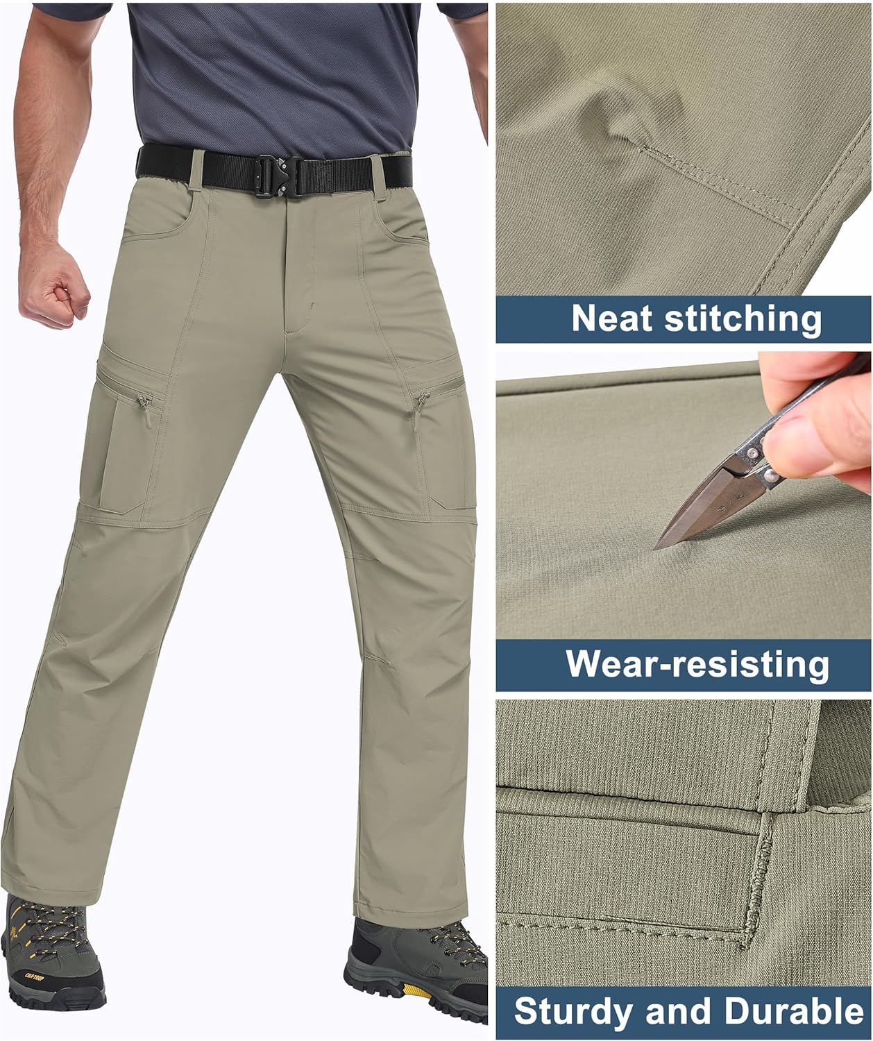 Mens Hiking Pants Waterproof Cargo Work Pants Lightweight Nylon Quick Dry Outdoor Travel Pants 6 Pockets