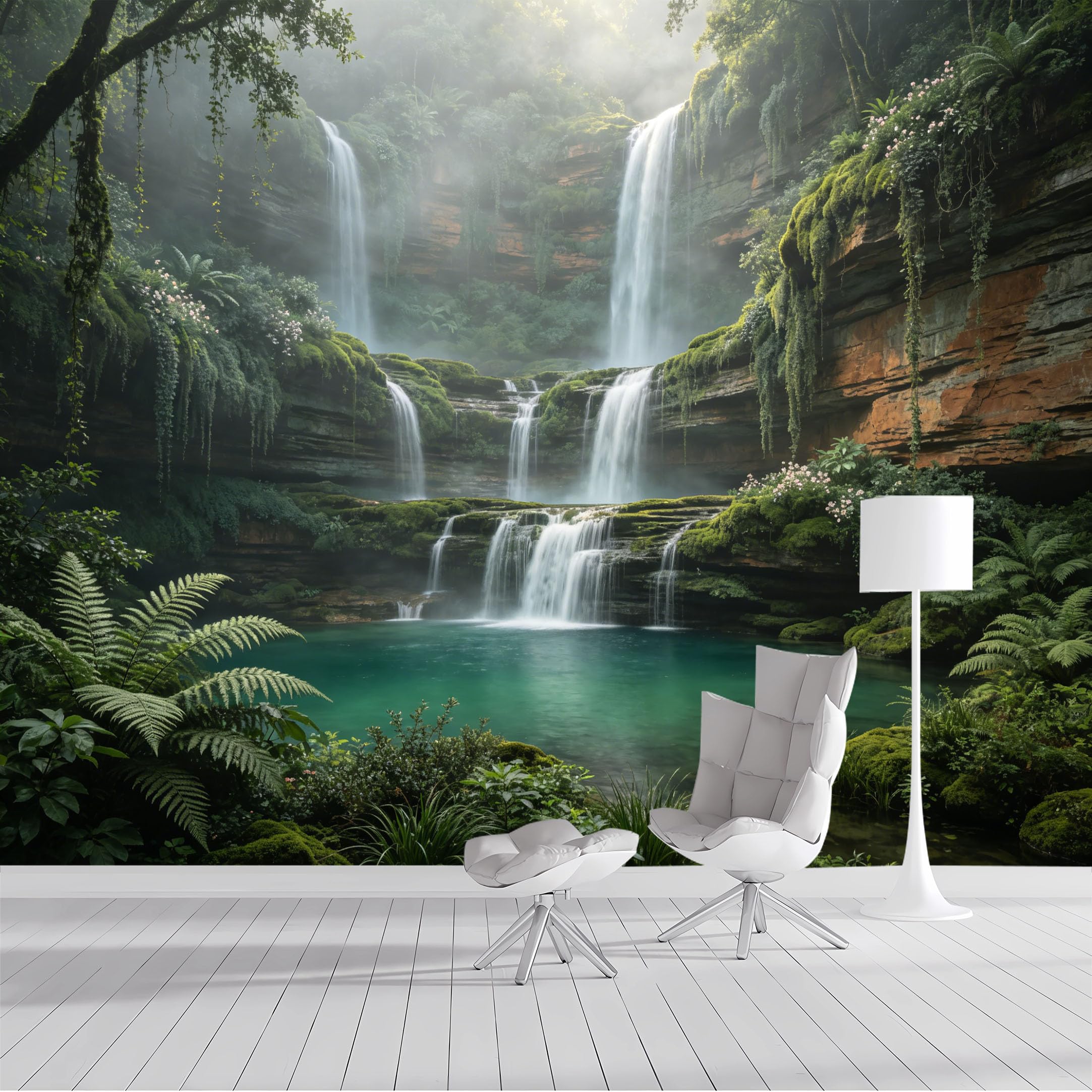 Custom Size Wall Mural Lush Tropical Waterfall Jungle Scene Serene Freshwater Vivid Greenery SelfAdhesive Wall Fabric Removable Peel and Stick Wallpaper for Living Room Bedroom Bathroom
