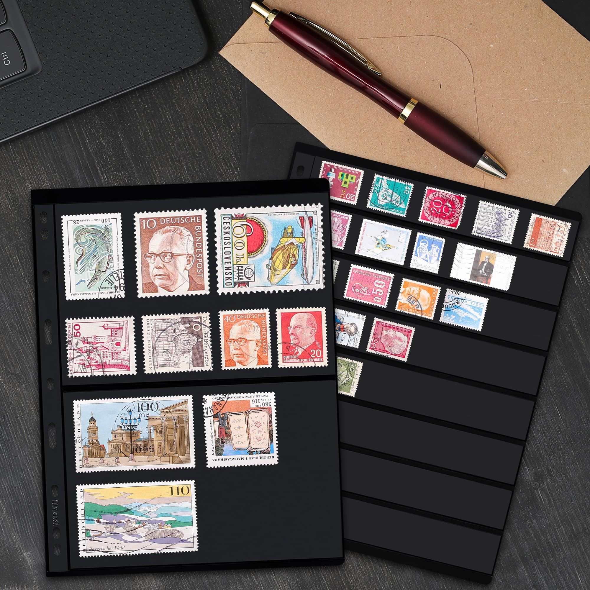 12 Feuilles Pour Album De Timbres – 4 Tailles Mixtes, Pochettes Transparentes, PVC/PET Sans Acide, 215 X 280 Mm