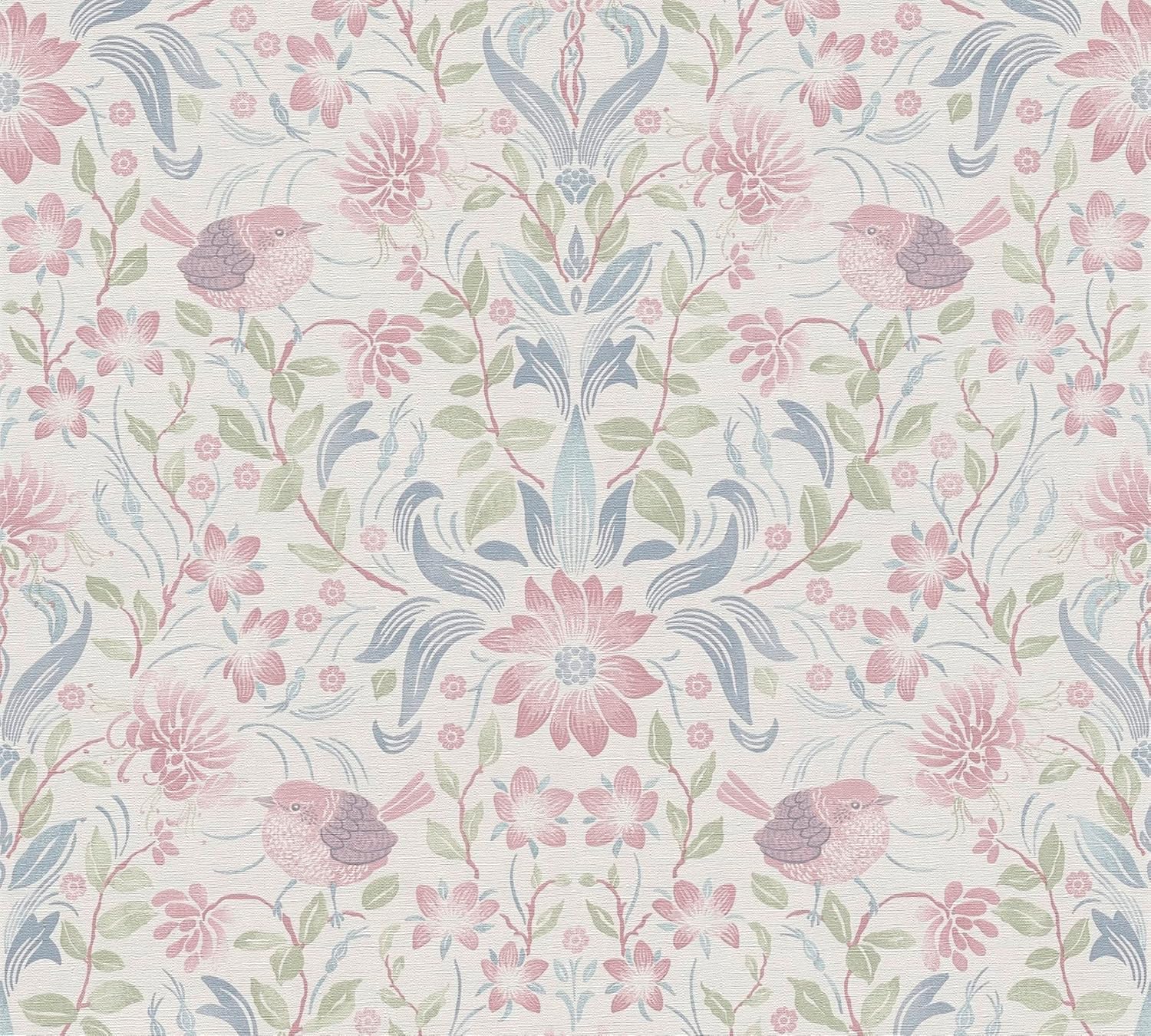 A.S. Création Maison Charme 390753 Non-Woven Wallpaper Bird 10.05 m x 0.53 m Made in Germany Floral Design Cream Blue Pink Green