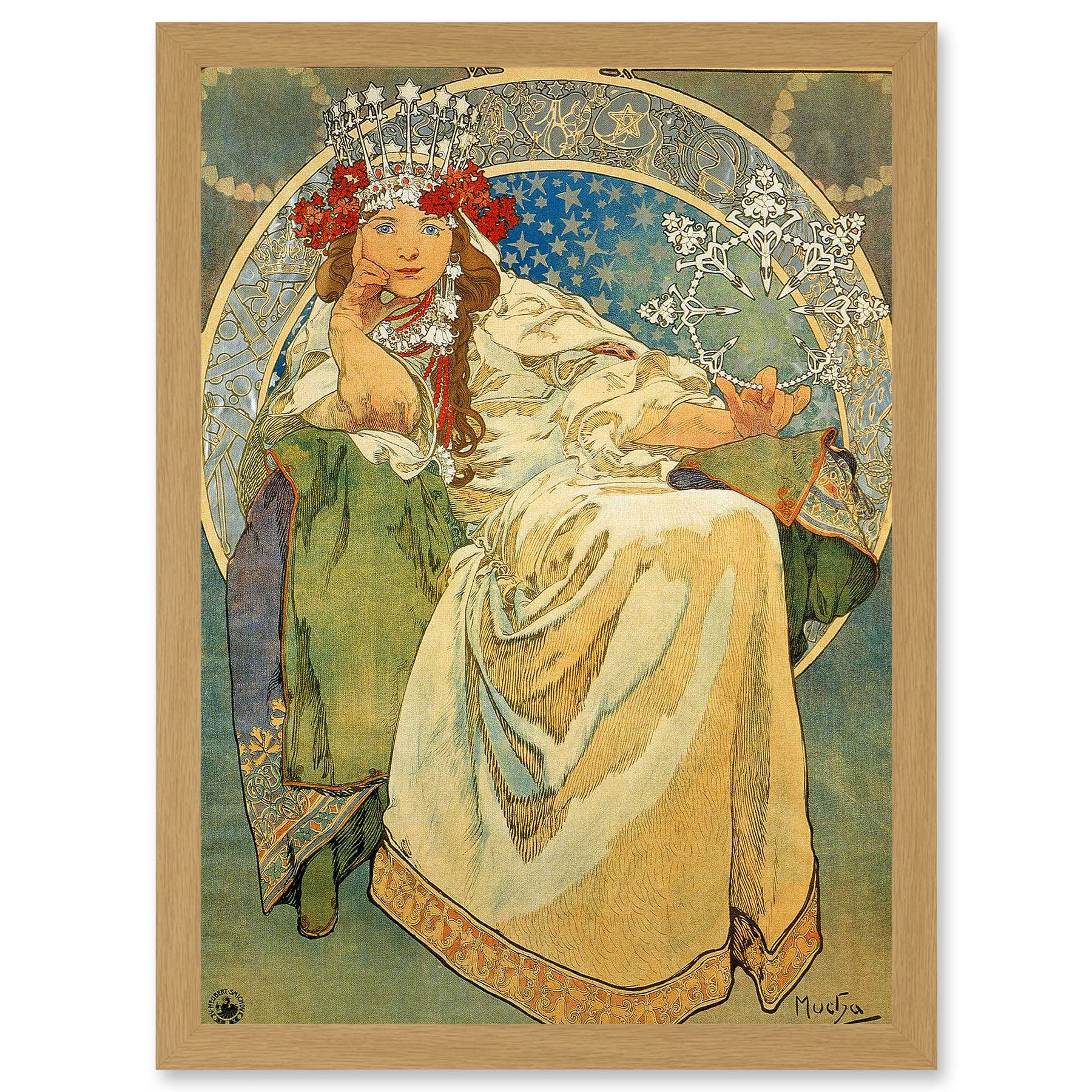 Artery8 Alphonse Mucha Princess Hyacinth 1911 Art Nouveau Vintage Painting A4 Artwork Framed Wall Art Print