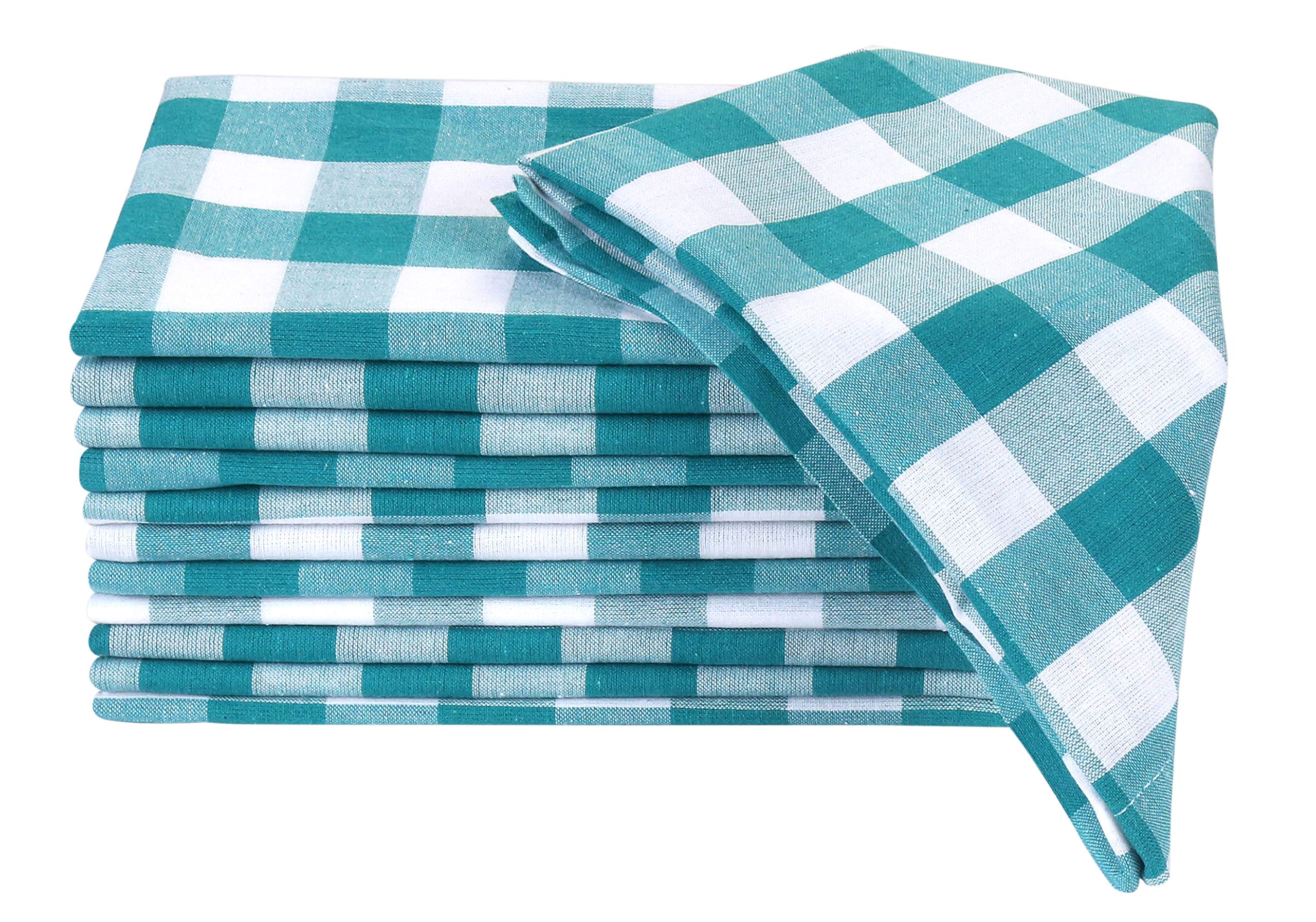 Gingham Check Teal White Cloth Napkins 18x18 Set of 12,Cotton Napkins,Kitchen Napkins,Dining Napkins,Checkered, BBQ Napkins, Soft,Absorbent,Farmhouse Napkins, Rustic Napkins by gfi linen clubs