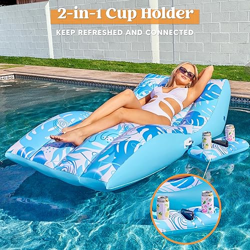 Miniatura 3 de SLOOSH Flotadores inflables de piscina para adultos, silla de piscina de comodidad extrema con soporte para tazas desmontable, tumbona resistente,