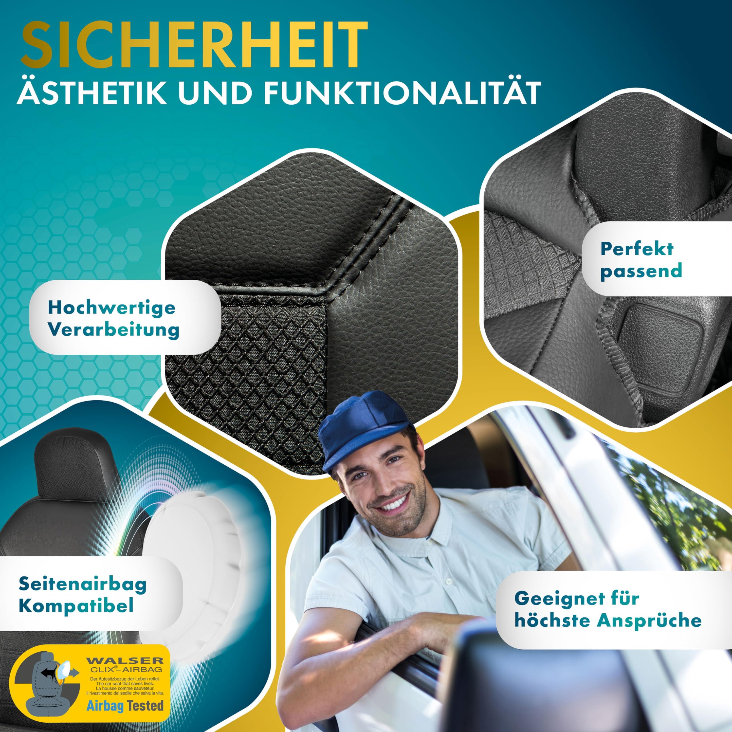 Walser Premium Transporter Sitzbezüge Auto für Peugeot Boxer 2006-Heute, 2 Einzelsitzbezüge vorne, Auto Sitzbezüge, Sitzschoner Auto, Auto Sitzauflagen Set für Van