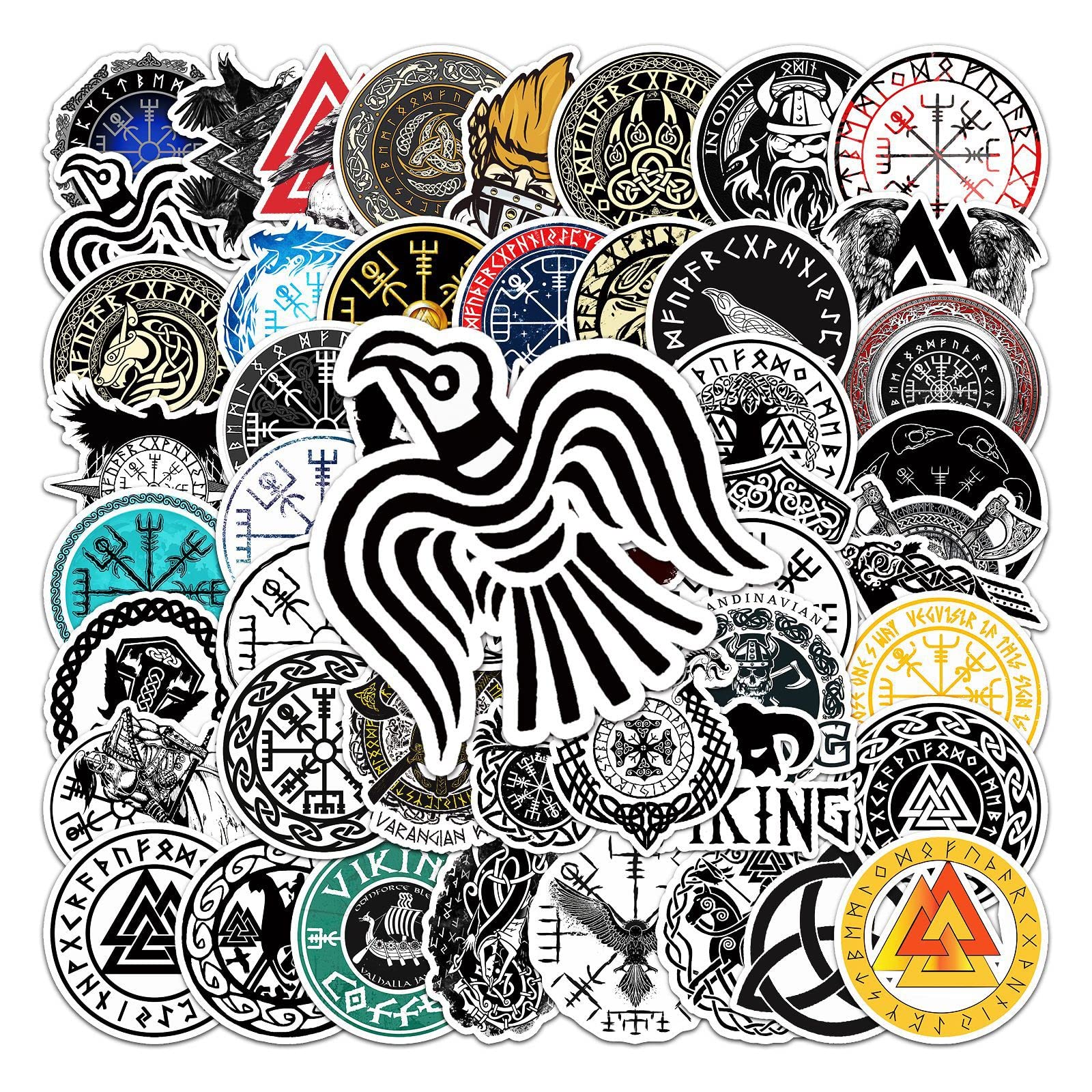 50PCS Viking Totem Stickers Vinyl Nordic Viking Pirate Waterproof Stickers for Water Bottles Laptop Guitar Scrapbook Skateboard Car Phone Computer,Viking Graffiti Decals for Teens Adults Boys