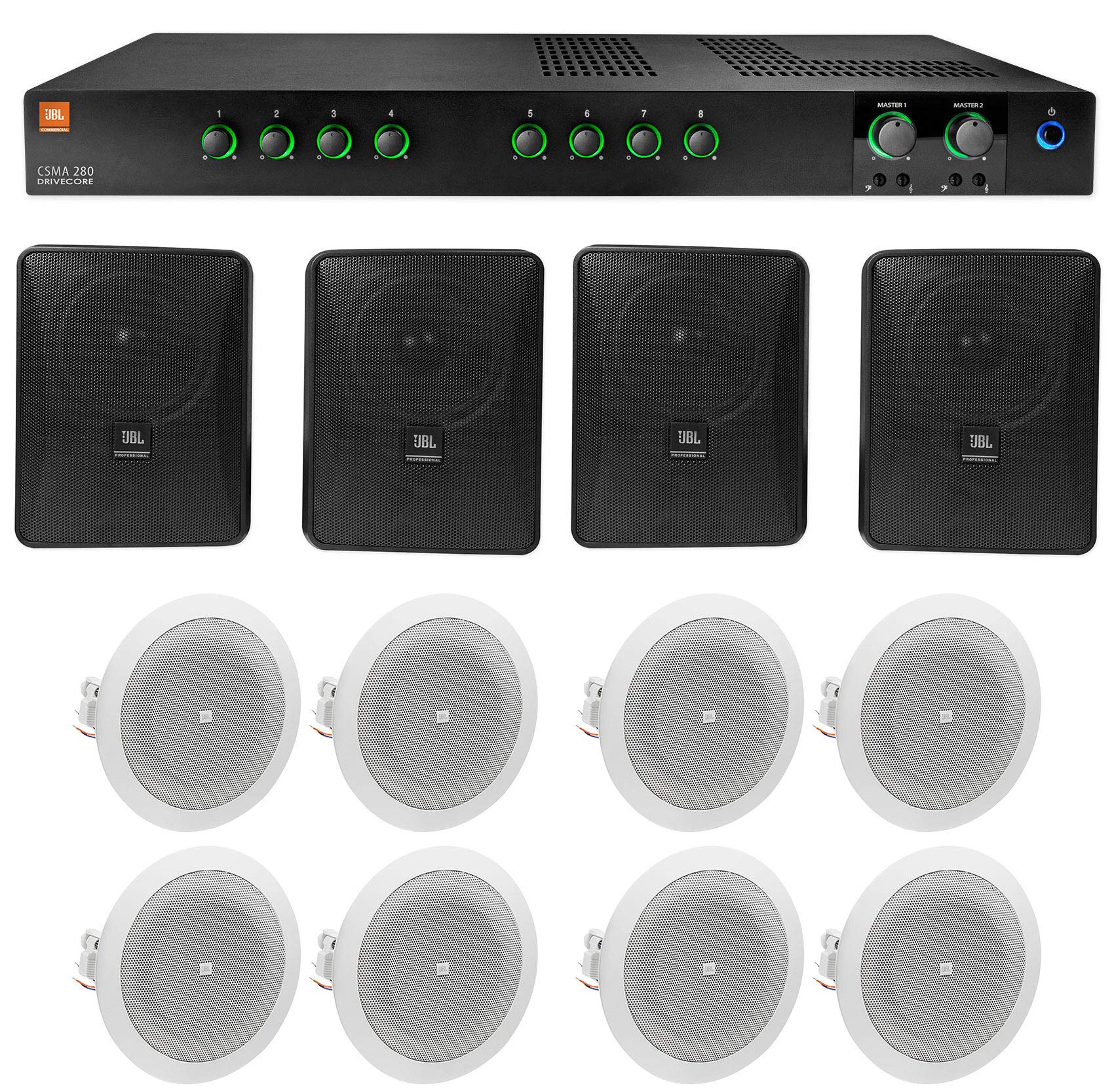 Audiosavings Bundle: (1) JBL CSMA280 Commercial Amplifier Bundle with (4) JBL Control 25-1 5.25