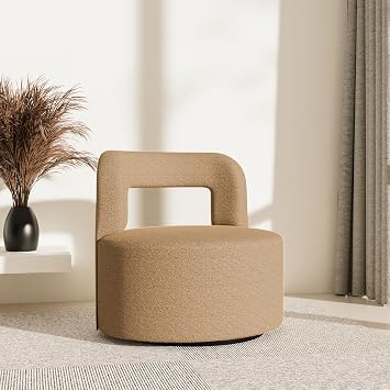 BELLEZE Contemporary Teddy Swivel Chair with Open-Back Design, Cozy Upholstered Accent Chair for Living Room, Bedroom, or Office - 360 Rotating Base - Burke Brown