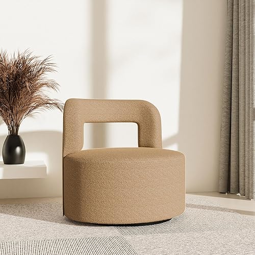 BELLEZE Contemporary Teddy Swivel Chair with Open-Back Design, Cozy Upholstered Accent Chair for Living Room, Bedroom, or Office - 360° Rotating Base - Burke (Brown)
