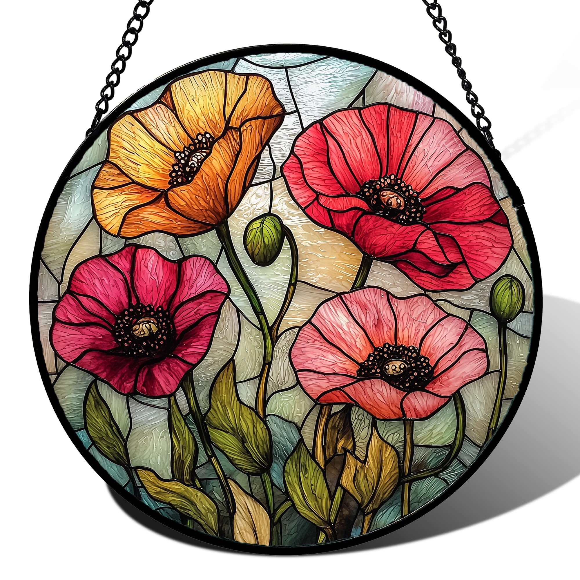 AMDERVEN Stained Glass Orange Poppy Suncatcher