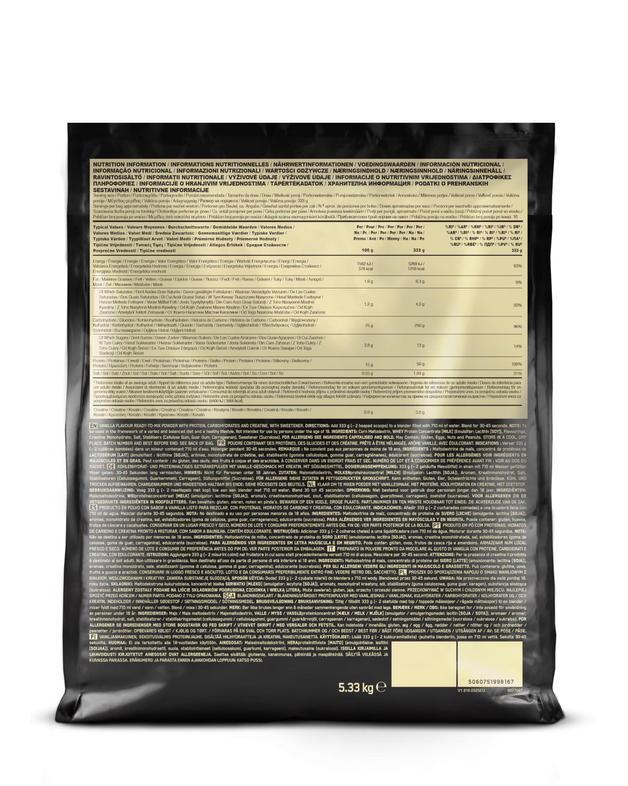 Optimum Nutrition Serious Mass 2025 - Polvo de ganador de peso, sabor vainilla, 5,33 kg, 16 porciones