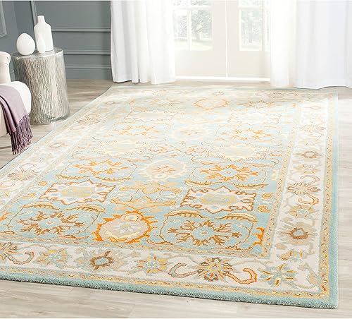 Miniatura 3 de SAFAVIEH Heritage Collection - Alfombra de pasillo, 2 pies 6 pulgadas x 6 pies, azul claro y marfil, hecha a mano, lana oriental tradicional, ideal