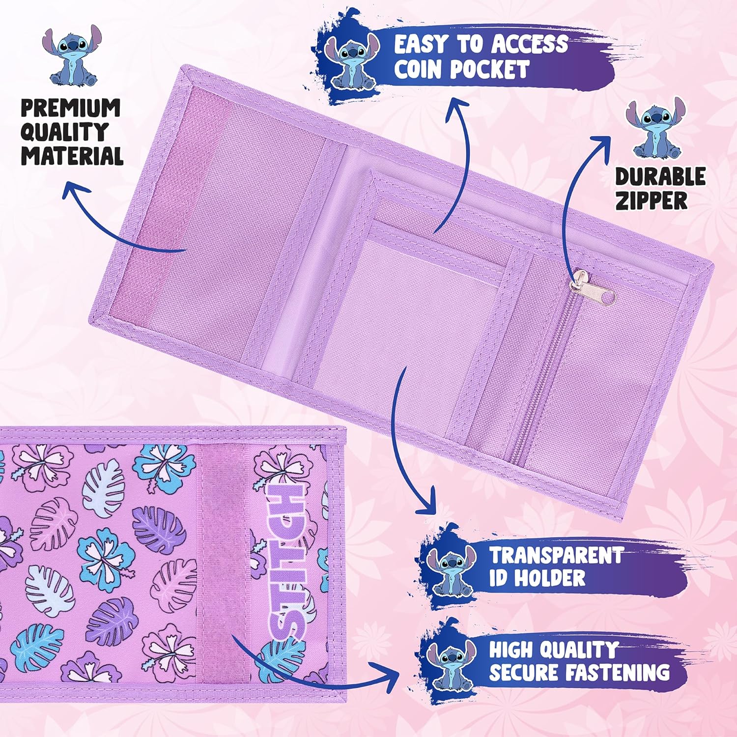 Disney Stitch Wallet for Kids, Girls Small Cool Canvas Trifold with Card Holder and Coin Pouch - Perfect Lilo & Stitch accessories for Girls, Teenagers and Adorable Angel Stitch Stuff. (Purple) - Image 3