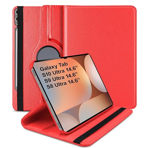TGK 360 Rotatable Smart Flip Cover for Samsung Galaxy Tab S10 Ultra Case/Tab S9 Ultra 14.6 Inch/Tab S8 Ultra 14.6 Inch (Red)