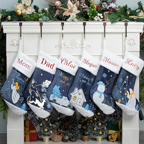 Miniatura 5 de GEX Calcetines de Navidad personalizados para la familia, 2023, 20 pulgadas, nuevo nombre personalizado, decoración clásica bordada para chimenea,