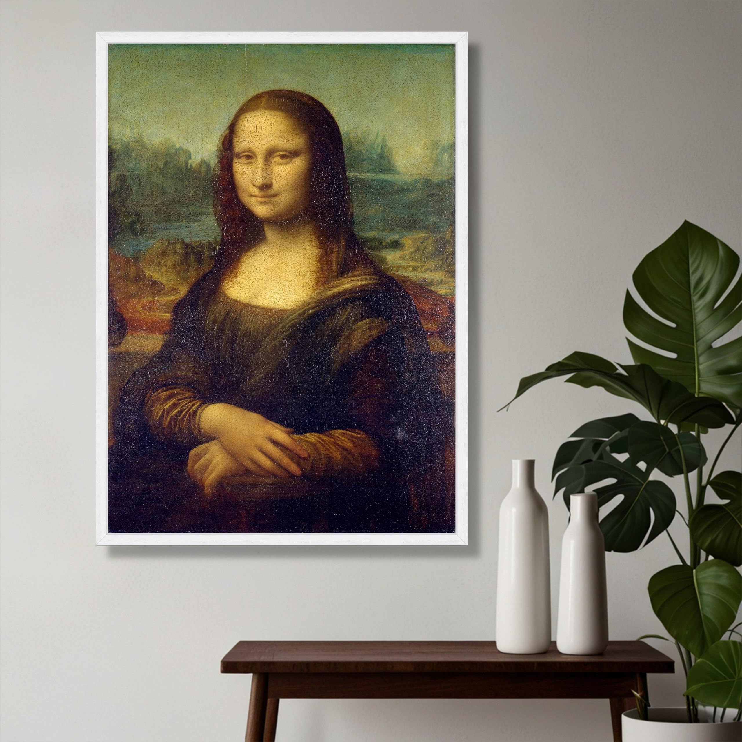 TONGYINLI Klasyczny portret Mona Lisa, renesansowa sztuka ścienna dekoracja ścienna, słynny plakat w stylu vintage, elegancki mural do domu (30 x 40 cm/rama wewnętrzna)