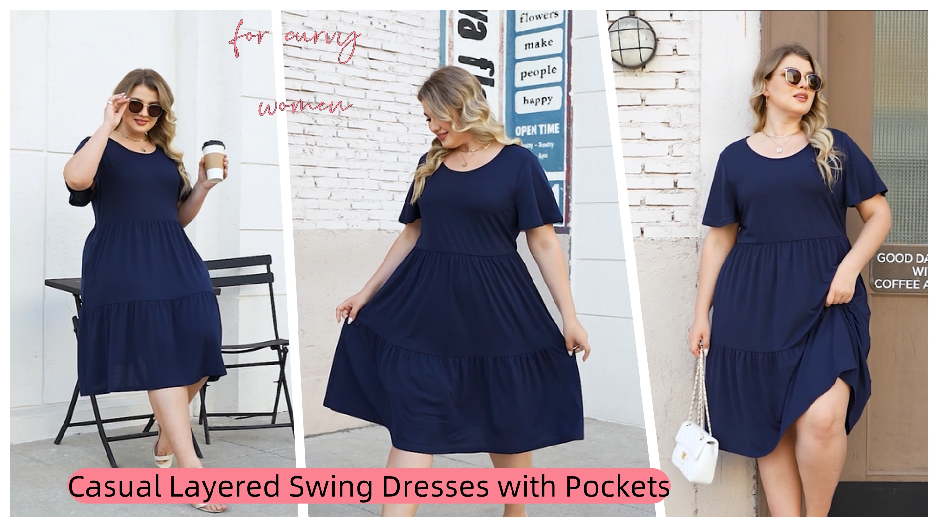 Kaffe Curve Kaffe Curve Plus Size Women's Dress Mid-thigh Length V Kaffe Curve Kaffe Curve Plus Size Women's Dress Mid-thigh Length V