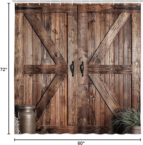 Miniatura 8 de Cortina de ducha rústica para puerta de granero para baño, tablero de madera retro campestre, juego de cortinas de decoración de baño, cortinas de