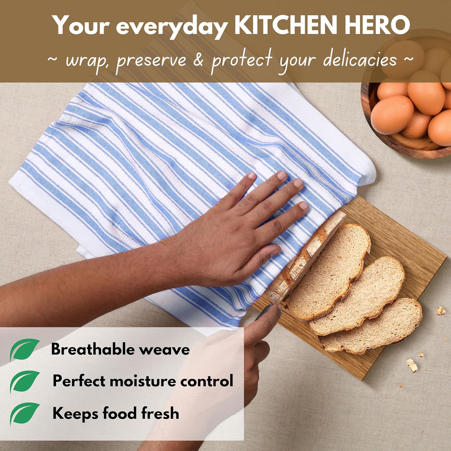 Native Fab Blue Kitchen Dish Towels 16"x26" - Set of 12 - Absorbent Cotton Hand Towels, Restaurant Grade Dish Towels for Quick Drying, Cleaning, Dish Cloths Set with Hanging Loop - Sky Blue