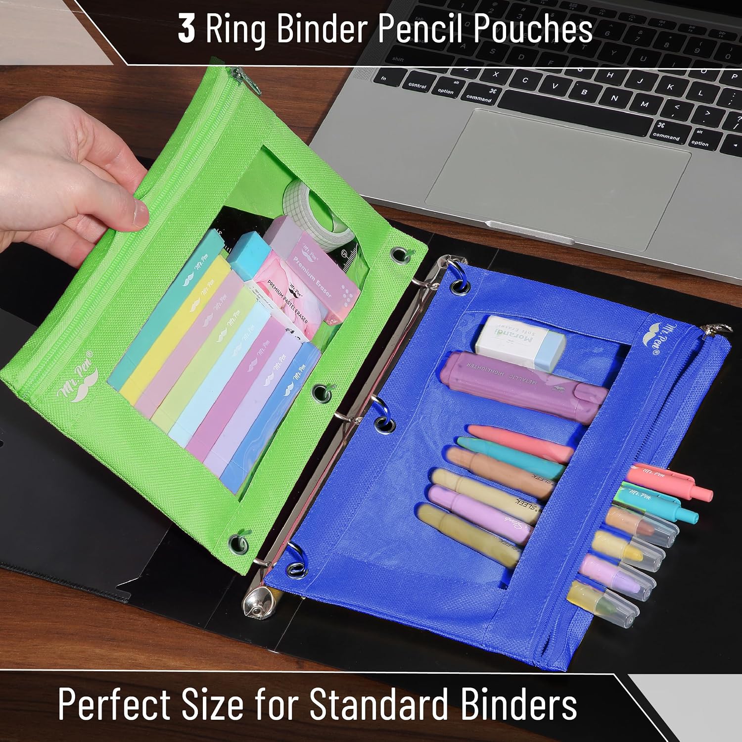 Mr. Pen- Pencil Pouch for 3 Ring Binder, 2 Pack, 10"x6.75", Smooth Zipper image 3