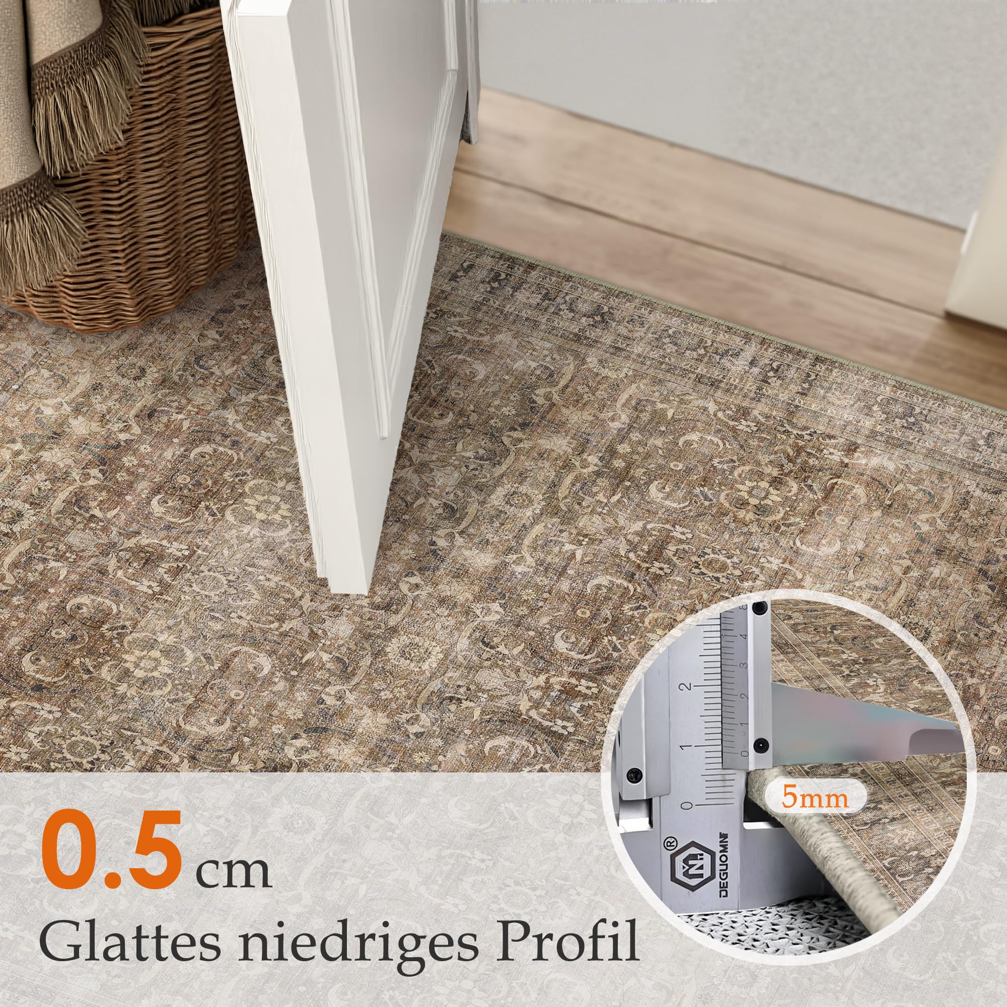 PureCozy Teppich Wohnzimmer 200x300cm Waschbarer Vintage Braun Tepich | Wohnzimmerteppich,Kurzflor Rutschfest,Weich Groß XXL Carpet,Leicht,Schlafzimmer, Esszimmer,Büro
