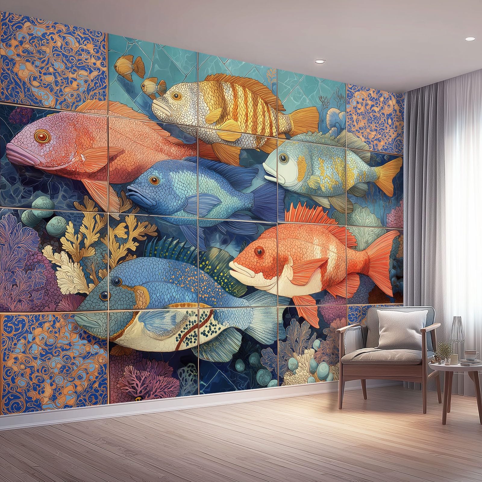 Tapeta z włókniny 350 x 256 cm, rafa koralowa, dekoracja ścienna do głównej sypialni i salonu, kolorowa